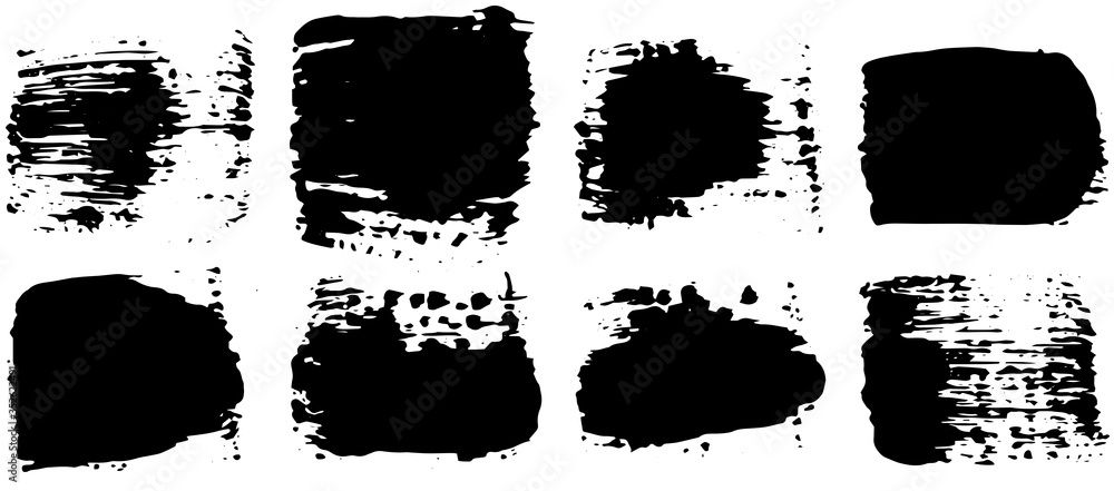 Fototapeta premium Black paint brush strokes, dirty inked grunge art brushes. Creative sketch brush stroke, illustration of brush stain line