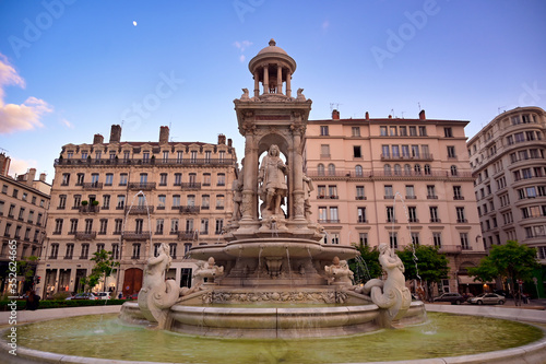 The fountain on Place des Jacobins in the heart of Lyon, France.