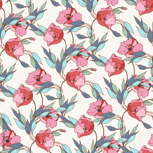 Poppies Seamless Pattern. Hand Drawn Floral Background.