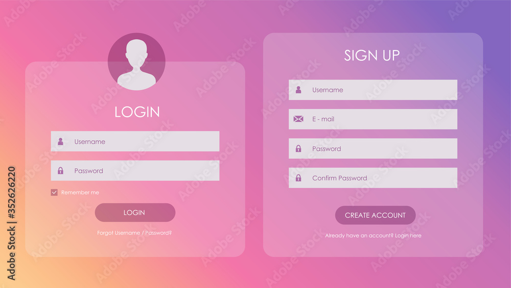 Vetor de Registration form and login form page. Vector template for ...