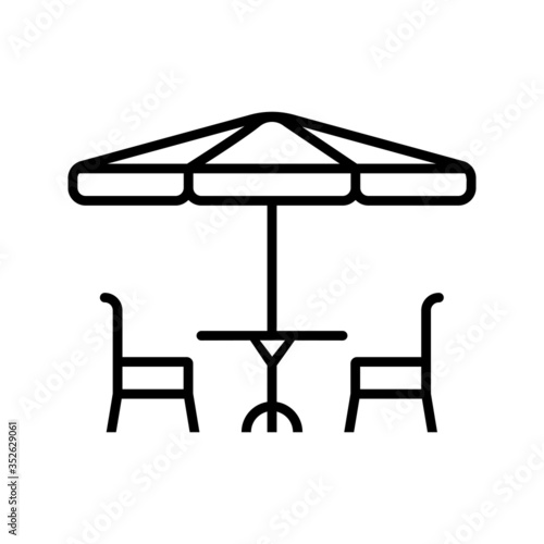 Terrace cafe line vector icon. Camping table and chairs illustration sign. linear style symbol for mobile 
concept and web design. bistro logo. 