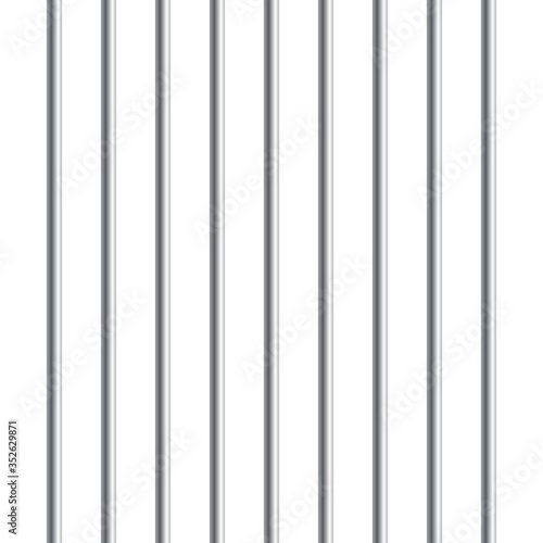 Prison metal bars or rods isolated on white background. Realistic fence jail. Way out to freedom. Criminal or sentence concept. Vector illustration. 