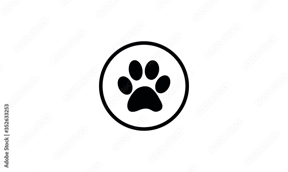 dog paw icon,circle with paw print,animal paw vector illustration