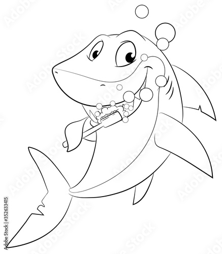 Hai putzt sich die Zähne - Vektor-Illustration