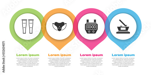 Set Crutch or crutches, Protective sport jockstrap, Stopwatch and Ice hockey cup champion. Business infographic template. Vector.