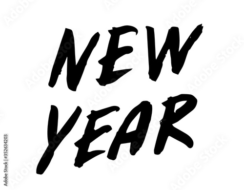 New year brush hand lettering, isolated on white background. Vector sign.