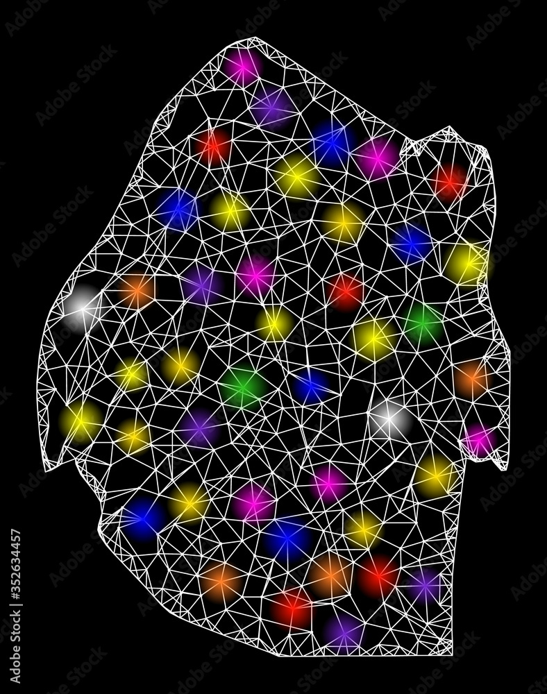 Web mesh vector map of Swaziland with glare effect on a black ...