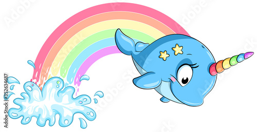 Niedlicher Narwal mit Regenbogen - Vektor-Illustration