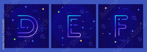Set Of Three Creative Cyber Letters D E F On Stylish Digital Background Techno Modern Linear Alphabet Stock Vector Adobe Stock