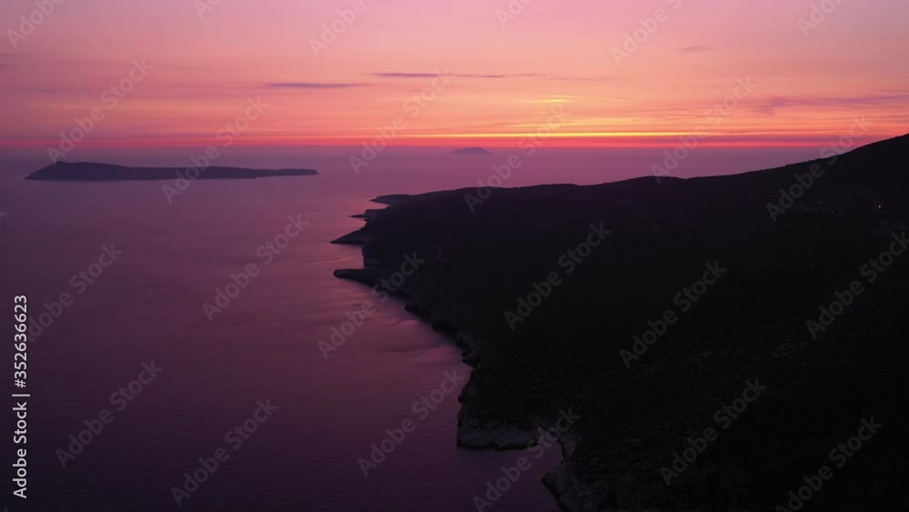Aerial view of sunset over bay at Hvar island, Croatia. Aerial view of sunset over bay at Hvar island, Croatia.