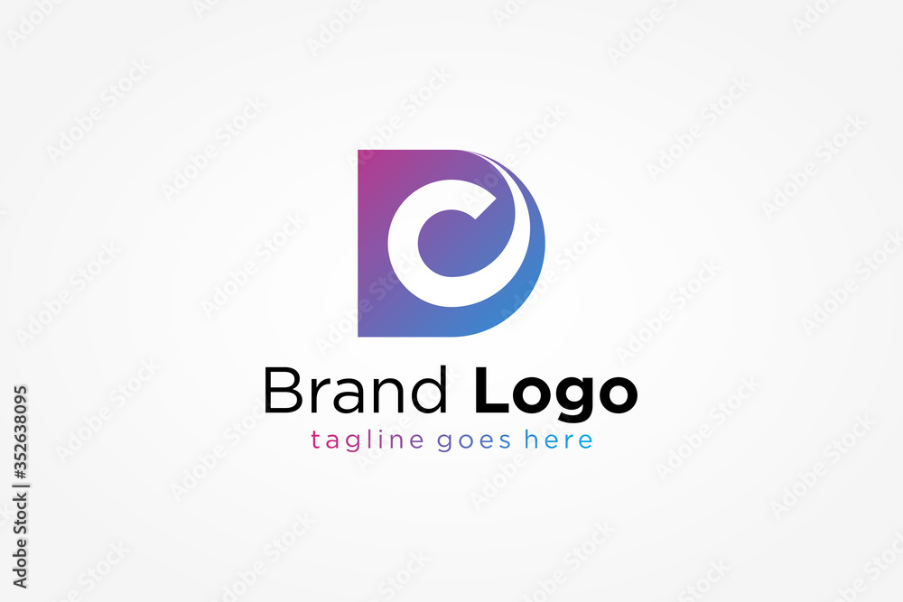 Abstract Initial Letter D and C Logo. Purple Blue Gradient Shape with Negative Space C Letter inside. Usable for Business and Technology Logos. Flat Vector Logo Design Template Element.