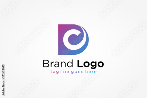 Abstract Initial Letter D and C Logo. Purple Blue Gradient Shape with Negative Space C Letter inside. Usable for Business and Technology Logos. Flat Vector Logo Design Template Element.