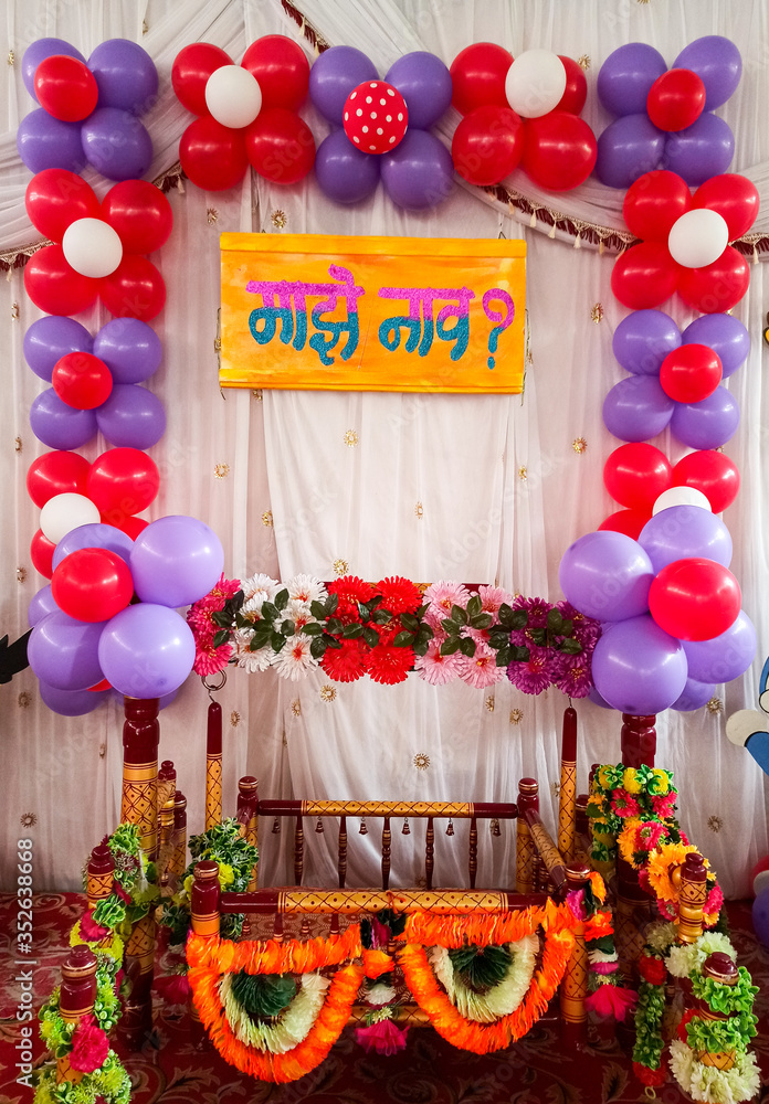 Indian Maharashtrian Baby Naming Ceremony Decoration Idea Stock Photo Adobe - Naming Ceremony Decoration At Home