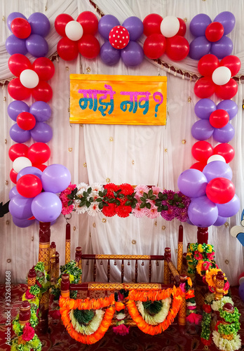 Indian Maharashtrian baby naming ceremony decoration idea