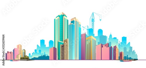 City landscape horizontal day vector banner