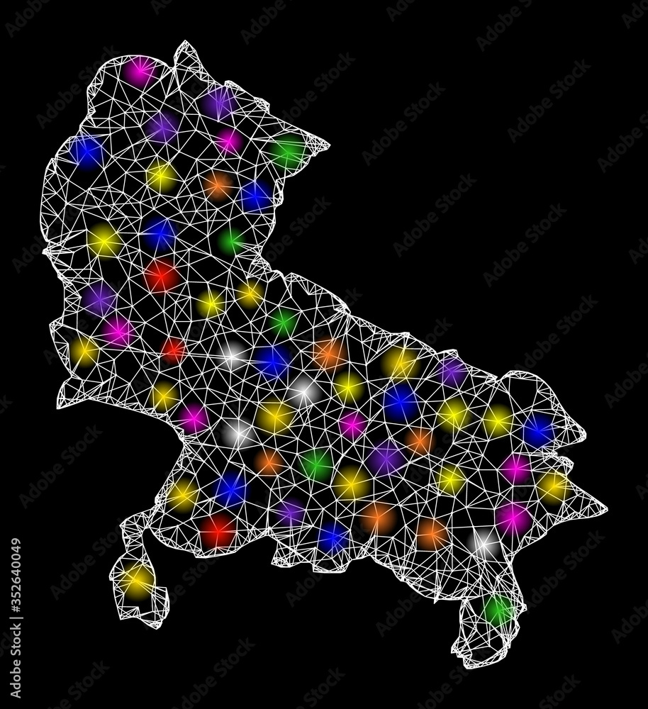Web mesh vector map of Uttar Pradesh State with flare effect on a black ...