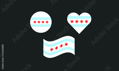 Chicago city flag emblem symbol Illinois set heart,circle