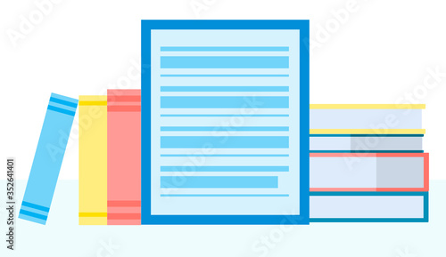 Online library, e-book, digital book store, e-reading, online learning, education concept. Vector illustration in flat design.