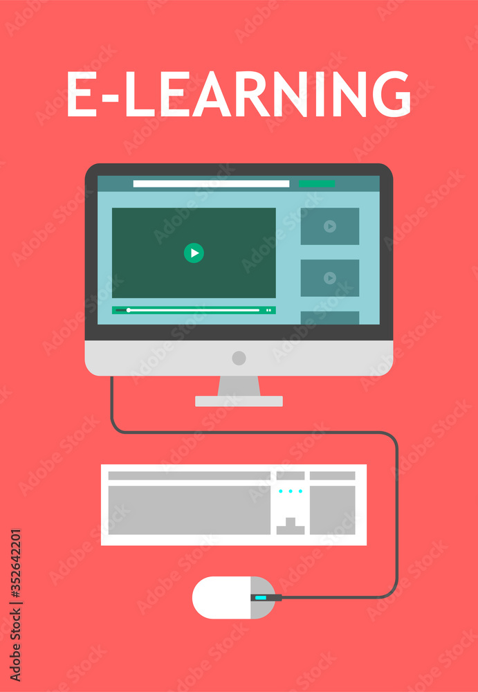 e-learning. Online education courses, the teaches students online. Webinar vector illustration