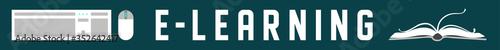 e-learning. Webinar baner. Online education courses, the teaches students online. 