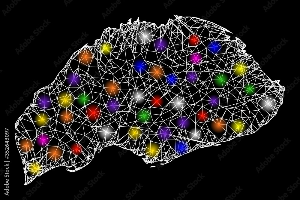 Vecteur Stock Web mesh vector map of Wrangel Island with flare effect ...