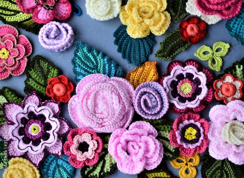 Multicolored background from crocheted elements.