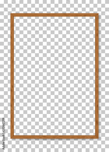 3D wood frame. Picture frame for design menu isolated on background. Realistic border wooden rectangular natural frame with shadow. Vector boarder for presentations, restaurant menu, chalkboard school