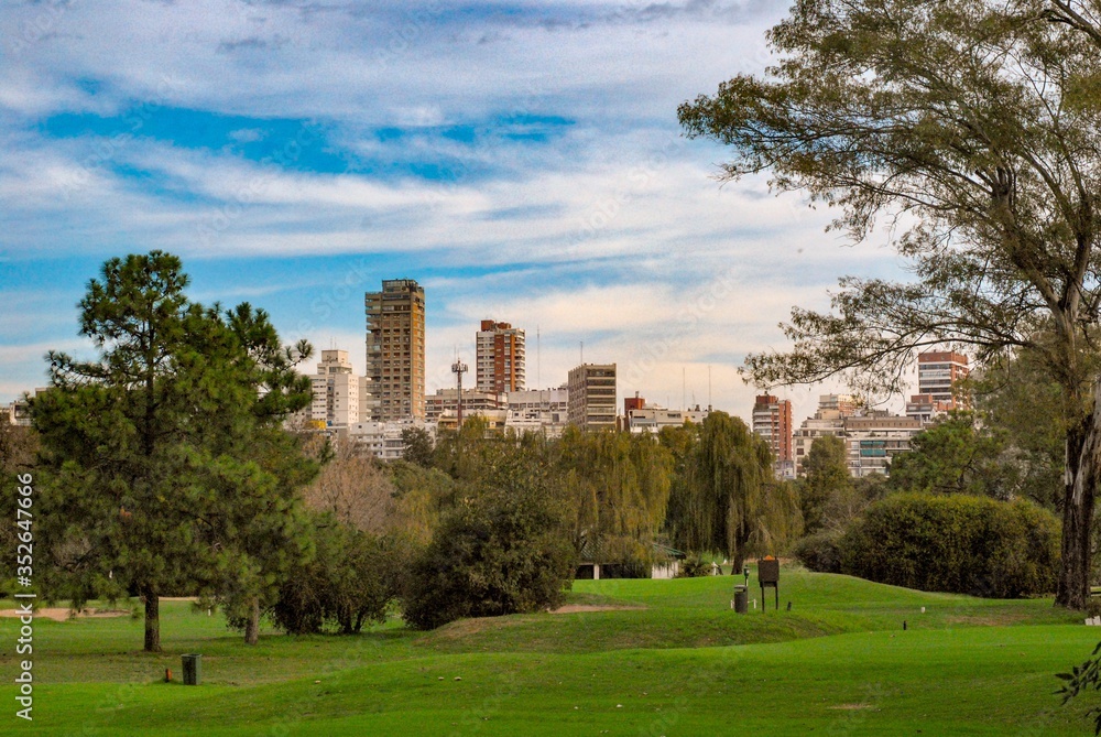 Buenos Aires Palermo golf course with high-rises in the back