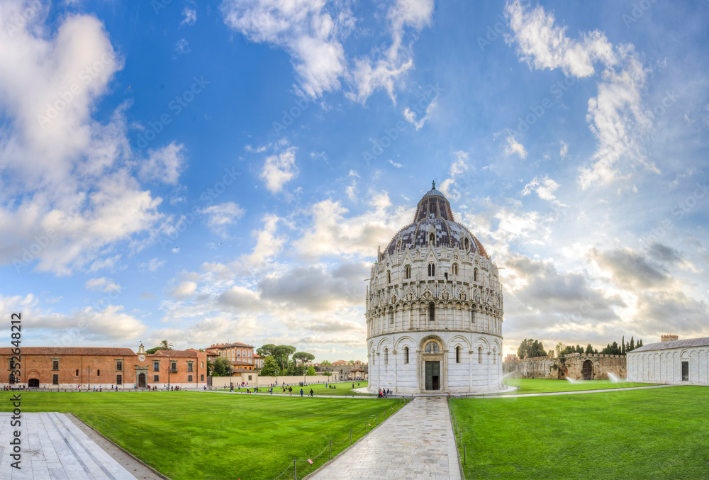 Panoramic view of the Baptistery of Pisa, Italy.