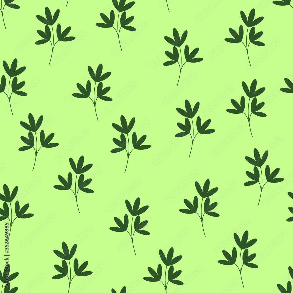 Pattern green leaves on a light green background