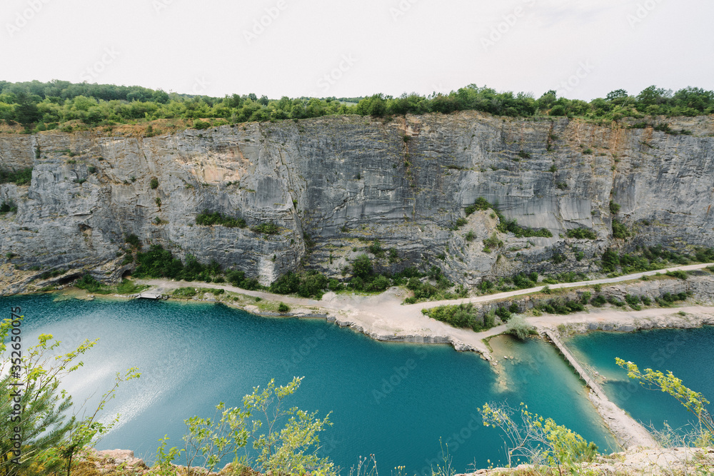 Beautiful view of the canyon with a lake.