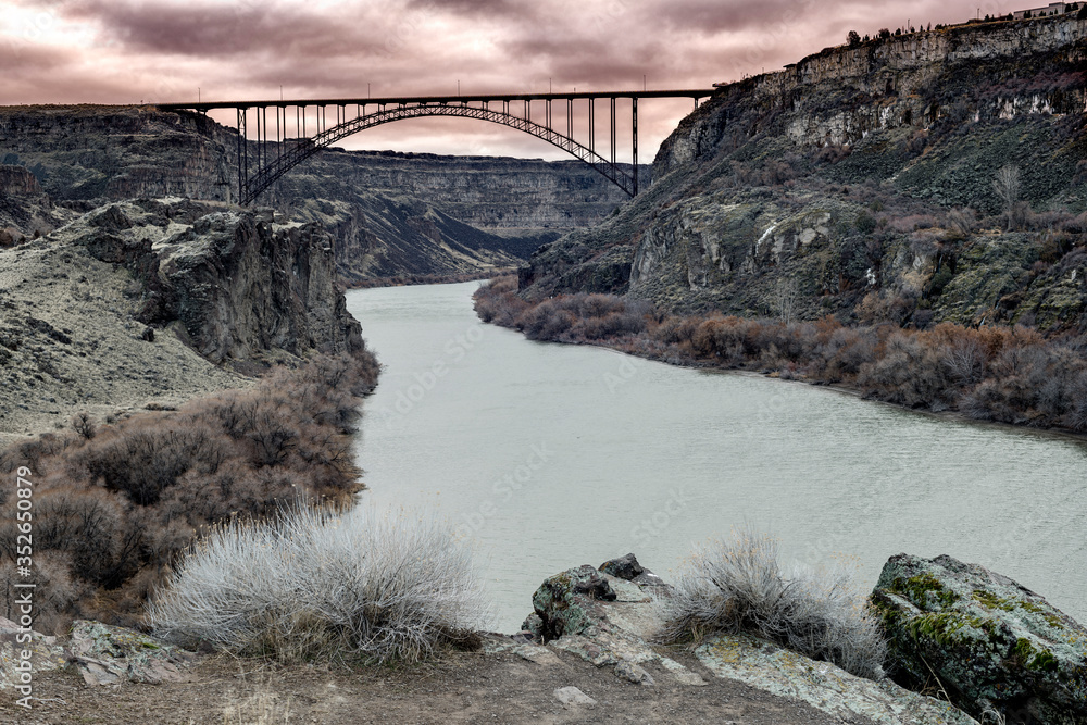 Magnificent bridge on the Snake River with unique color grading
