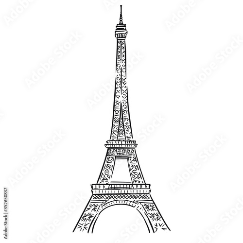 Fototapeta Naklejka Na Ścianę i Meble -  Eiffel tower in Paris. Sketch drawing Eiffel tower. Vector.