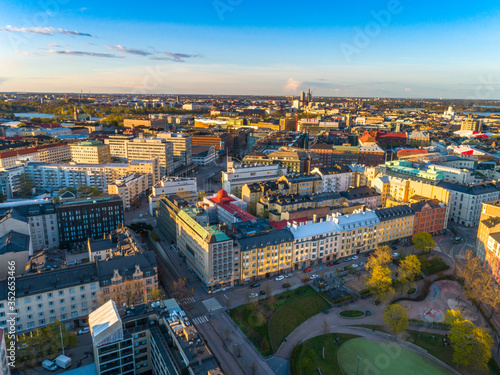 Aerial view of Helsinki city Finland. Sky and colorful buildings.  © Subodh
