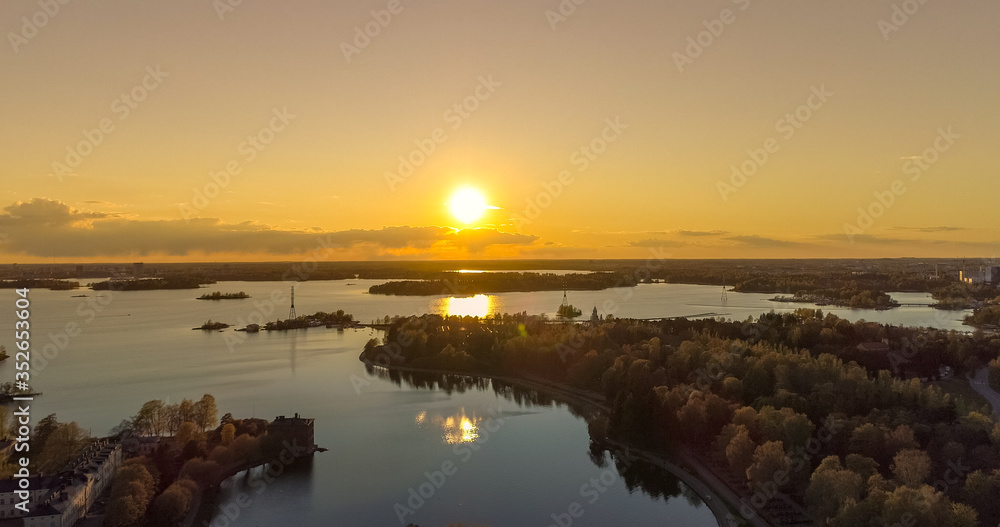 Aerial view of Finland at Sunset.