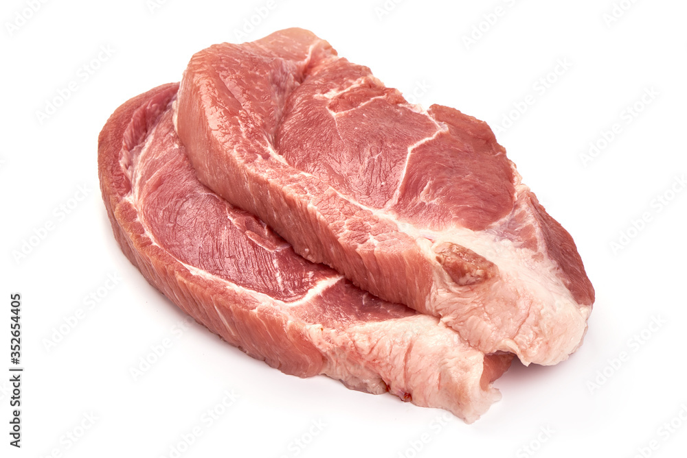Raw pork steaks, isolated on white background Raw pork steaks, isolated on white background