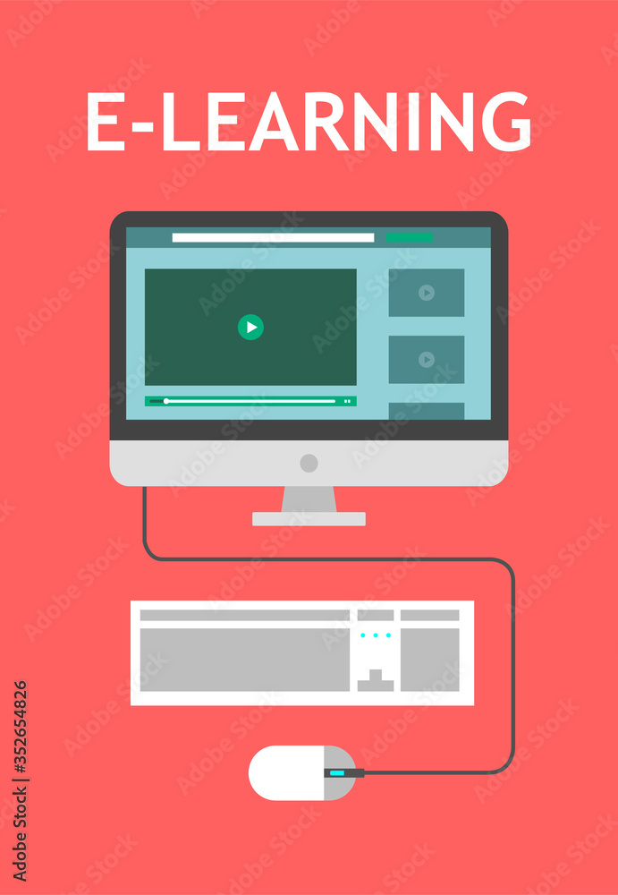 e-learning. Online education courses, the teaches students online. Webinar vector illustration e-learning. Online education courses, the teaches students online. Webinar vector illustration