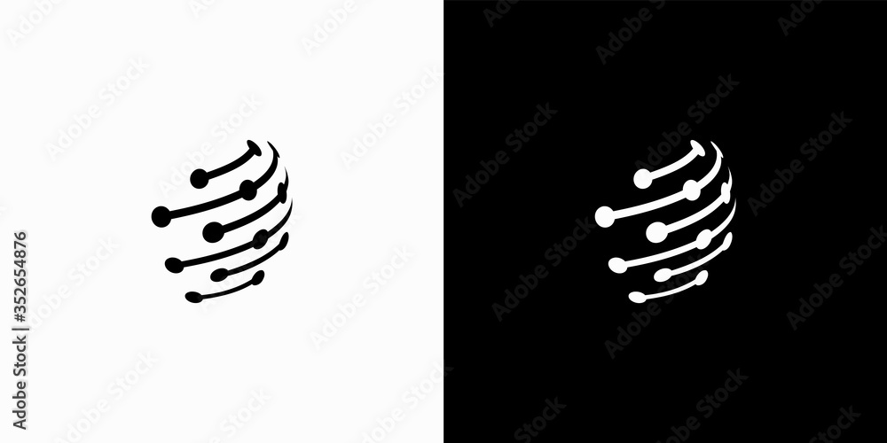 Logo design. Black and white silhouettes. 3d. Global. Web. Logo design. Black and white silhouettes. 3d. Global. Web.