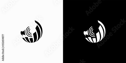 Logo design. Black and white silhouettes. Global. Web. Announcement. News.