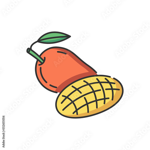Mango fruit RGB color icon. National Indian fruit. Fresh tropical food. Symbol of prosperity. South Asian culture. Agricultural production. Isolated vector illustration