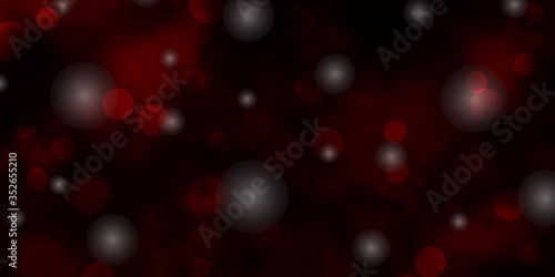 Dark Red vector backdrop with circles, stars. Colorful disks, stars on simple gradient background. Pattern for booklets, leaflets.