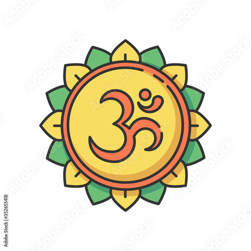 Om RGB color icon. Aum visual representation. Sacred syllable. Sound of universe. Spiritual symbol in Hinduism. Indian religion. Divine energy. Isolated vector illustration
