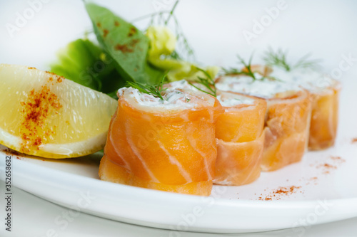 Fresh japanese sushi rolls isolated