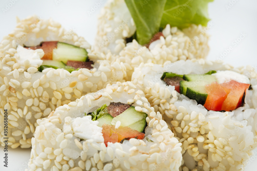 Fresh japanese sushi rolls isolated Fresh japanese sushi rolls isolated