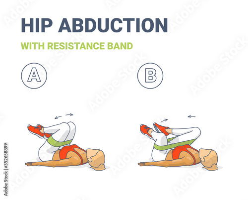 Hips Abduction with Resistance Band Girl Exercise Illustration Colorful Concept .