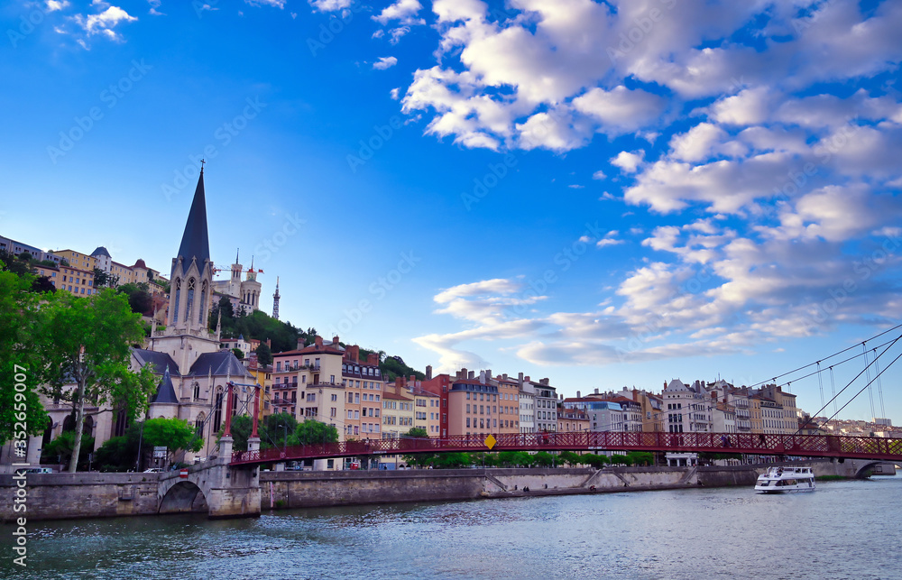Obraz premium Lyon, France and the architecture along the Saone River.