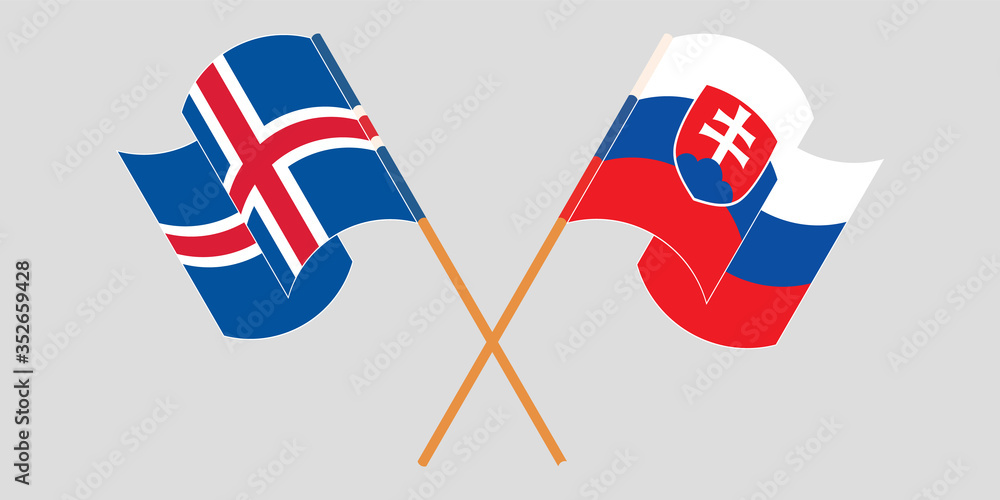 Crossed and waving flags of Iceland and Slovakia Crossed and waving flags of Iceland and Slovakia