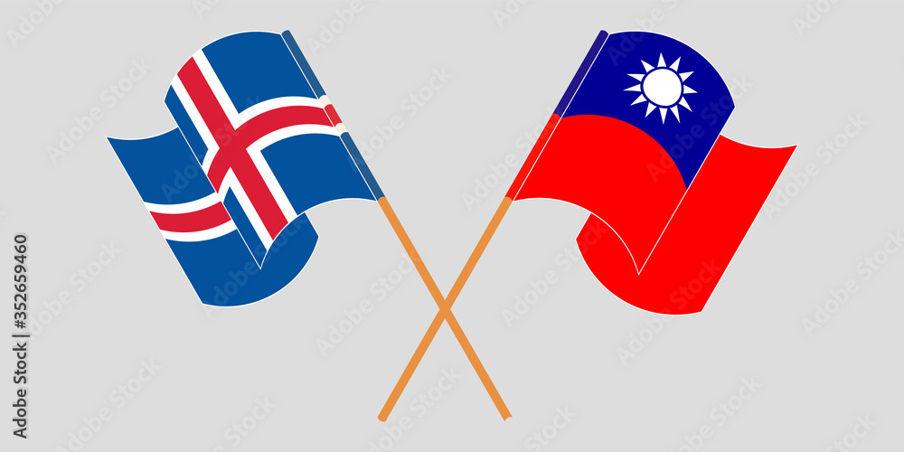 Crossed and waving flags of Iceland and Taiwan Crossed and waving flags of Iceland and Taiwan