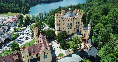 An aerial view of Schloss Hohenschwangau in Füssen, Germany