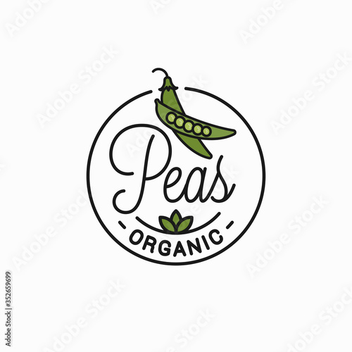 Peas vegetable logo. Round linear of green pea